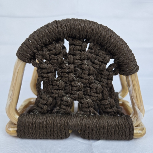 Vintage Macrame Napkin holder, retro napkin holder, brown fabric, napkin caddy - Picture 10 of 10